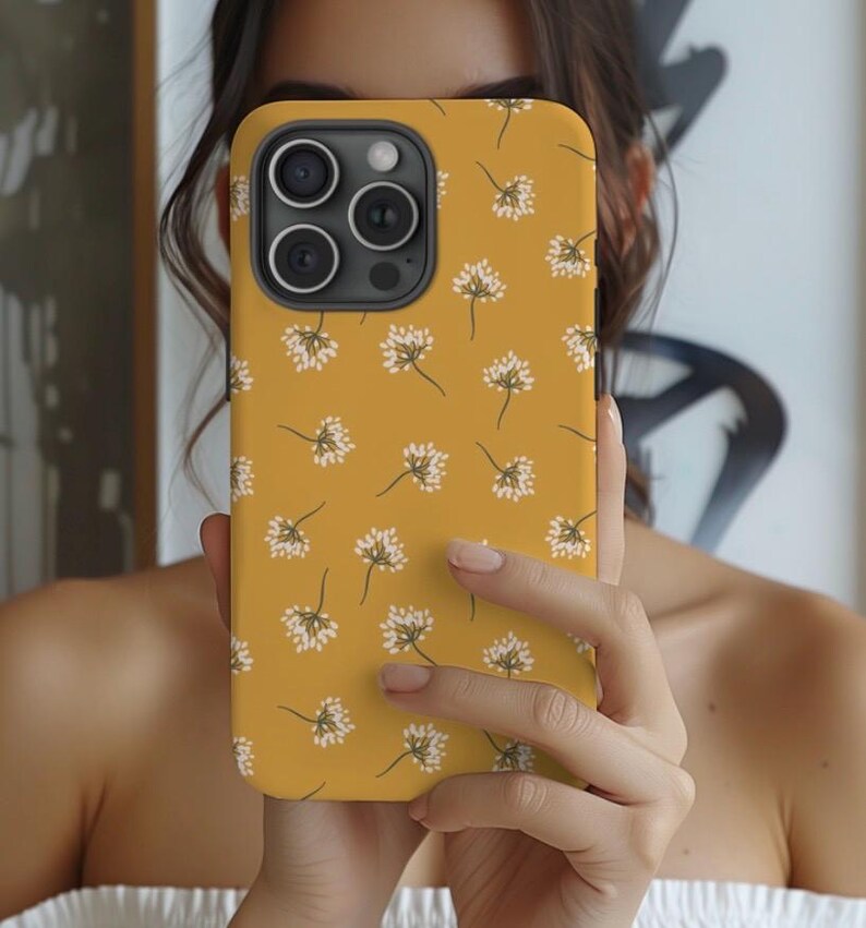 Boho Dandelion iPhone Case, Minimalist Floral Phone Case, Mustard Yellow Flower Case, MagSafe Compatible iPhone Cover, Boho Aesthetic Gift image 6