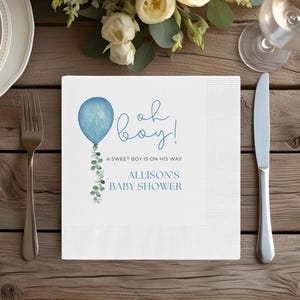 Custom Oh Boy Baby Shower Napkins Personalized Blue Baby Shower Decor Boy Baby Party Napkins Oh Boy Theme Shower Supplies, Personalized Baby