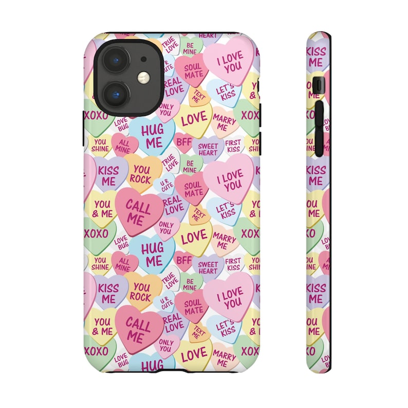 Conversation Hearts Valentijnsdag telefoonhoesje voor iPhone Pro Max 16 15 14 13 12 Samsung Galaxy S24 S23 S22, schattig valentijnscadeau voor haar afbeelding 4