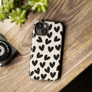 Minimalist Black Heart Phone Case | Cute Girly iPhone Case | Trendy Aesthetic Heart Cover | Coquette Lover Gift image 2