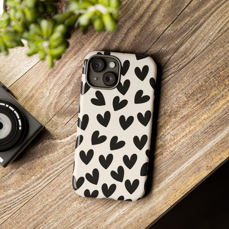Minimalist Black Heart Phone Case | Cute Girly iPhone Case | Trendy Aesthetic Heart Cover | Coquette Lover Gift image 2
