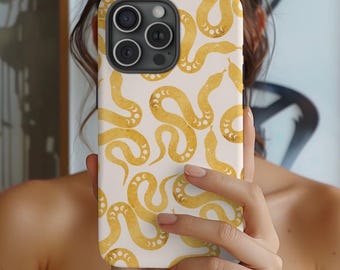 Custodia per telefono con design a serpente dorato: custodia protettiva di lusso