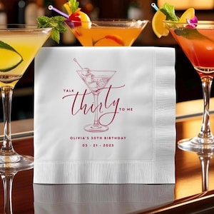 Set of 50 or 100 Talk Thirty To Me Custom Dirty Martini Party Napkins for Dirty 30 Birthday Cocktail Napkins 30th BDay Decor, Custom Napkins