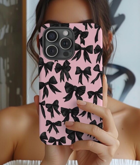 Black Bow Pink Phone Case: Preppy Coquette iPhone & Galaxy Cover