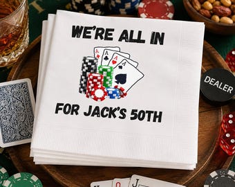 Casino Party Napkins | Custom Poker Birthday Napkins | Vegas Theme Party Decor | Personalized Cocktail Napkins
