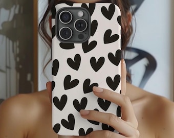 Minimalist Black Heart Phone Case | Cute Girly iPhone Case | Trendy Aesthetic Heart Cover | Coquette Lover Gift