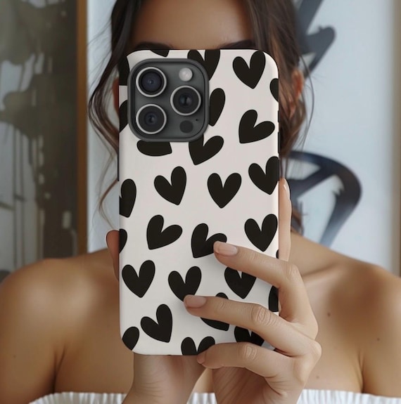Minimalist Black Heart Phone Case | Cute Girly iPhone Case | Trendy Aesthetic Heart Cover | Coquette Lover Gift