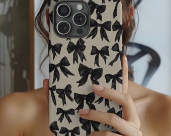 Coquette Black Bow Phone Case | Trendy Girly iPhone Cover | Cute Aesthetic Galaxy Case | Protective Pixel Phone Accessory