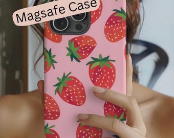Pink Strawberry iPhone Case: Magsafe Compatible, Protective Cover
