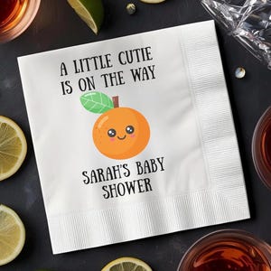 Custom Little Cutie Baby Shower Napkins Personalized A Little Cutie is on the Way Gender Neutral Baby Shower Decor, Citrus Baby Shower