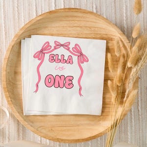 Custom Coquette Pink Bow Birthday Napkins for Girly Party Decor Personalized Bows Party Napkins, Coquette Theme, Preppy Birthday Baby Girl