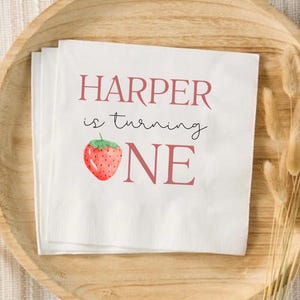 Custom Strawberry Theme Girls 1st Birthday Napkins Berry First Personalized Girls 1st Birthday Party Decor Baby Girl Party Cute Table Decor
