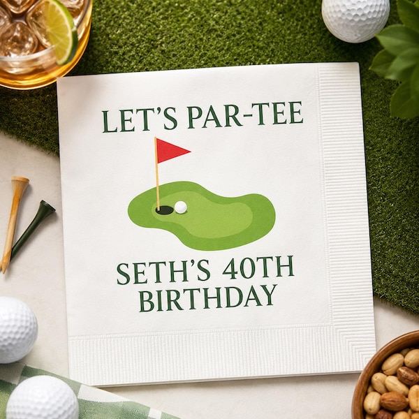 Custom Golf Birthday Napkins | Par-Tee Theme Milestone Party Napkins | Funny Golf Cocktail Napkins | Personalized Birthday Decorations