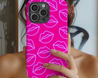 Neon Pink Lips Phone Case: Trendy Protective Cover