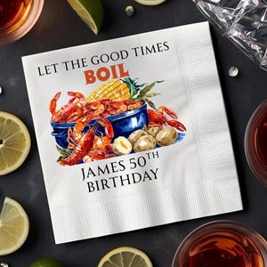 Custom Seafood Boil Party Napkins: Crab, Crawfish, Oyster