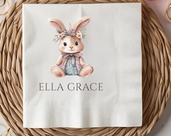 Guardanapos personalizados para chá de bebê com tema de coelhinho da floresta, guardanapos de coquetel personalizados para chá de bebê, decoração rústica boho para chá de bebê.