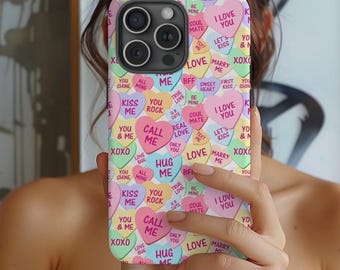 Etui na telefon Conversation Hearts z okazji Walentynek do iPhone'a Pro Max 16 15 14 13 12, Samsunga Galaxy S24 S23 S22, urocze etui walentynkowe dla niej