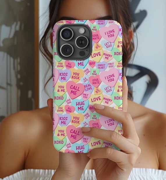Conversation Hearts Valentines Day Phone Case for Iphone Pro Max 16 15 14 13 12 Samsung Galaxy S24 S23 S22, Cute Valentine Case for Her