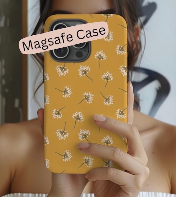 Boho Dandelion iPhone Case, Minimalist Floral Phone Case, Mustard Yellow Flower Case, MagSafe Compatible iPhone Cover, Boho Aesthetic Gift