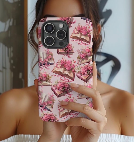 Pink Floral Books Phone Case: Vintage Book Lover Design