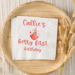 Berry First Birthday Napkins: Custom Strawberry Party Decor