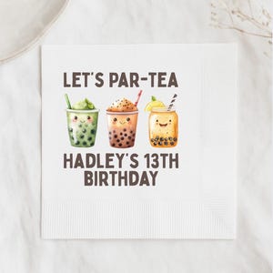 Custom Boba Tea Party Napkins Personalized Boba Tea Birthday Cocktail Napkins for Bubble Tea Party Decor Cute Kawaii Drink Theme Party
