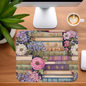 Vintage Book Mouse Pad Elegant Floral Book Lover Office Accessory, Book Lover Gift for Librarian Home Decor, Cute Office Decor for Her