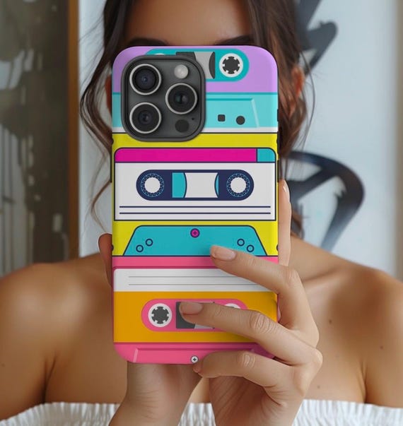 Y2K Neon Cassette Tape Phone Case: Retro 90s Style