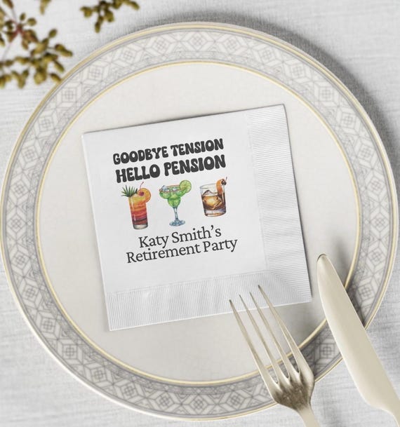 Benutzerdefinierte Ruhestand Servietten, Auf Wiedersehen Spannung Hallo Rente, lustige Ruhestand Party Dekor, personalisierte Cocktailservietten