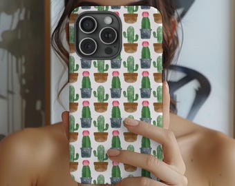 Watercolor Cactus Phone Case, Desert Botanical iPhone Case, Succulent Aesthetic Phone Cover, Cute Plant Protective Case