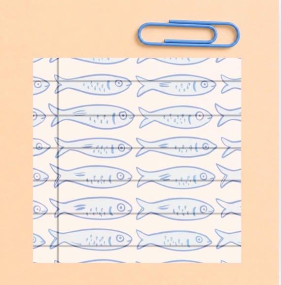 Sardine Sticky Notes | Coastal 3x3 Post-it Notes | Cute Blue Fish Memo Pad | Beach Desk Accessories | Nautical Teacher Gift