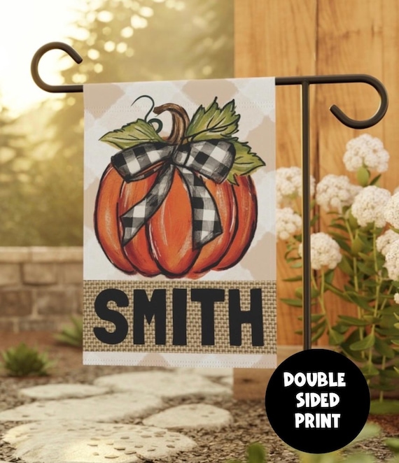 Personalized Fall Garden Flag | Custom Family Name Yard Flag | Pumpkin Outdoor Decor | Autumn Porch Decoration