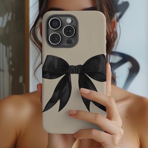 トレンディなブラックリボンの携帯ケース、プレッピーなコケット iPhone 16 15 14 13 Samsung Galaxy Google Pixel 携帯カバー、ティーンの女の子へのギフト