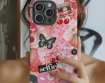 Roze Coquette collage telefoonhoesje preppy leuk en trendy plakboek esthetiek iphone 16 15 14 13 Pro Max Plus X Samsung Galaxy S25 S24 S23 S20