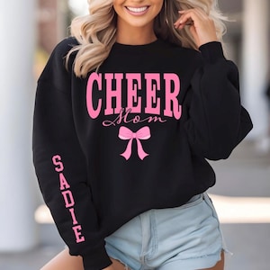 Custom Cheer Mom Sweatshirt – Personalized Competition Cheer Shirt with Name on Sleeve, Gift for Cheer Mom