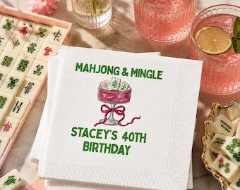 Kundenspezifische Party-Servietten von Mahjong & Mingle - Mahjong-Thema Geburtstag, Mädchenabend, Spielabend-Dekor, 30.40.50.Geburtstagsfeier, Mahjong-Geschenke