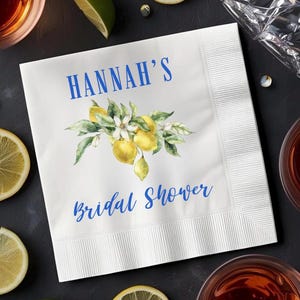 Custom Amalfi Coast Bridal Shower Napkins: Lemon & Coastal Decor