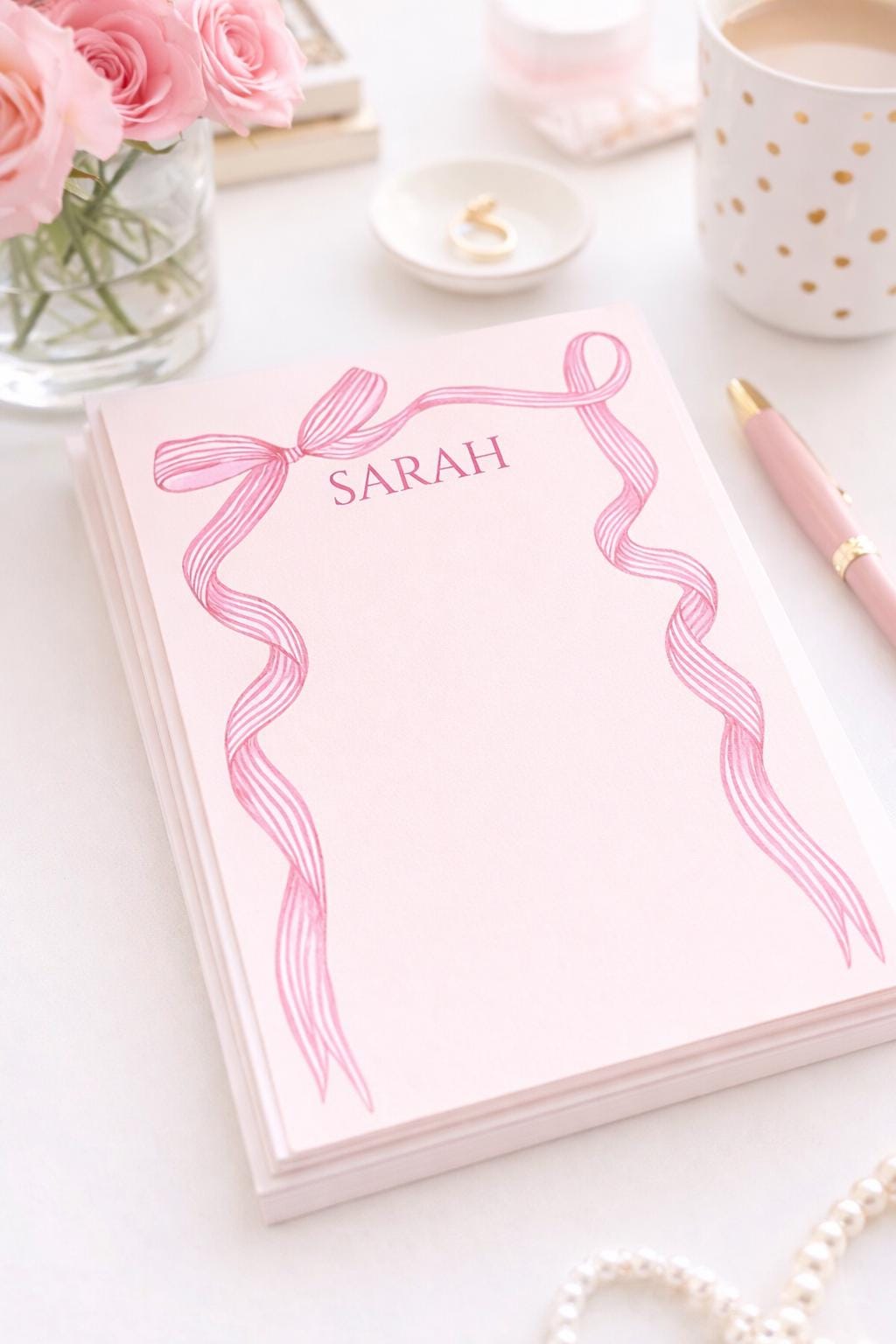 Custom Bow Post It Notes | Personalized Pink Notepad | Coquette Desk ...