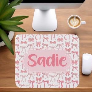 Custom Coquette Mouse Pad Personalized Pink Bow Desk Accessory Cute Mousepad for Office Gifts or Home Decor Gift for CoWorker Holiday Gift
