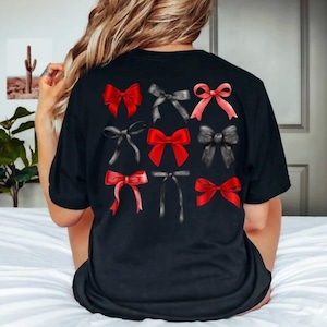 Camiseta con lazo negro: Lazos rojos, camiseta suave y coqueta para niña