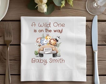 Safari-Babyparty-Servietten: Personalisierte Dschungel-Thema-Partyzubehör