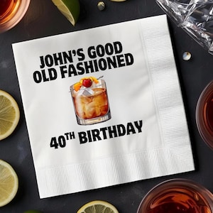 Custom Whiskey Birthday Cocktail Napkins: Old Fashioned Theme