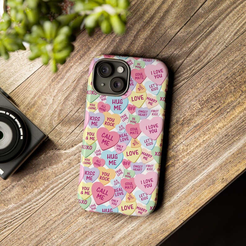 Conversation Hearts Valentijnsdag telefoonhoesje voor iPhone Pro Max 16 15 14 13 12 Samsung Galaxy S24 S23 S22, schattig valentijnscadeau voor haar afbeelding 2