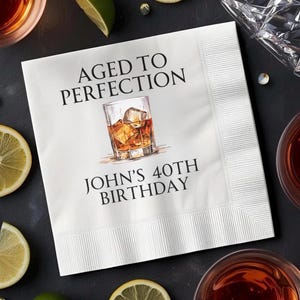 Aged to Perfection Custom Cocktail Napkins: Bourbon Whiskey Birthday