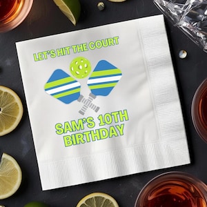 Custom Pickleball Birthday Napkins, Personalized Pickleball Party Cocktail Napkins, Fun Pickleball Theme Birthday Decor & Bar Accessories