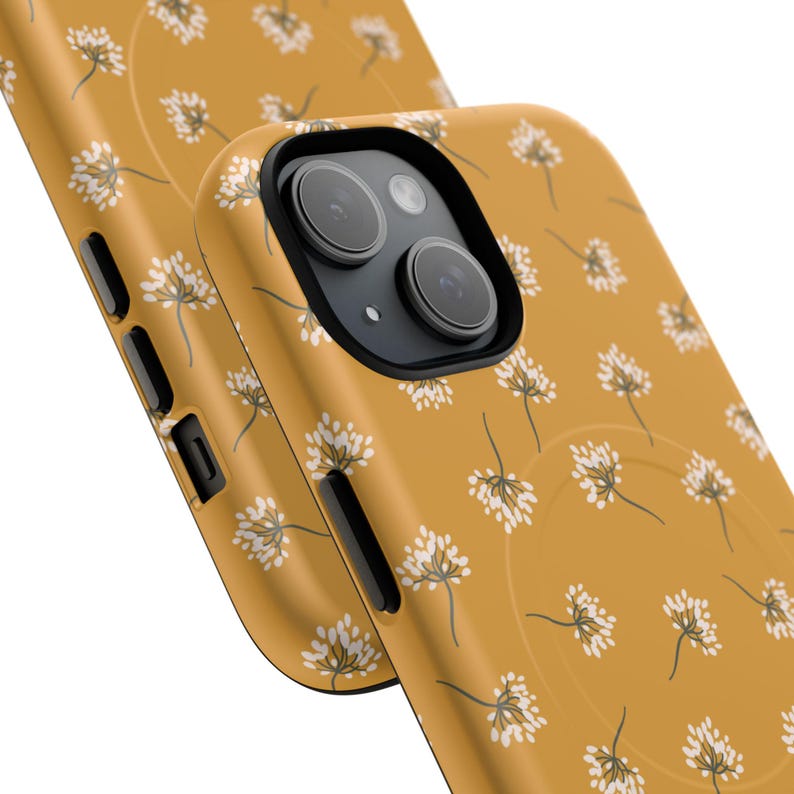 Boho Dandelion iPhone Case, Minimalist Floral Phone Case, Mustard Yellow Flower Case, MagSafe Compatible iPhone Cover, Boho Aesthetic Gift image 2