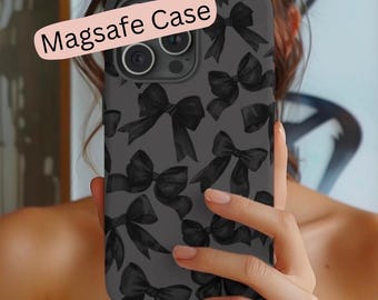 Coquette Black Bow iPhone Case | MagSafe Compatible Cover | Dual Layer Impact Resistant | Cute Girly Protective Phone Case