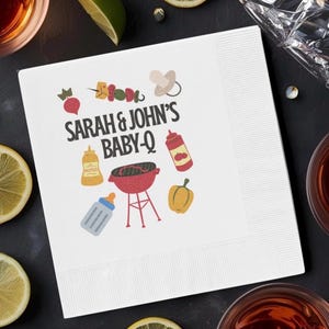 Personalized Baby-Q Baby Shower Napkins: Rustic BBQ Theme
