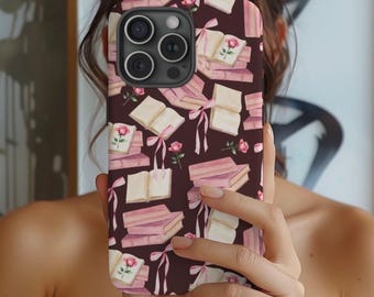 Vintage Books Phone Case | Coquette Girly iPhone Cover | Cute Book Lover Galaxy Case | Aesthetic Pixel Phone Accessory