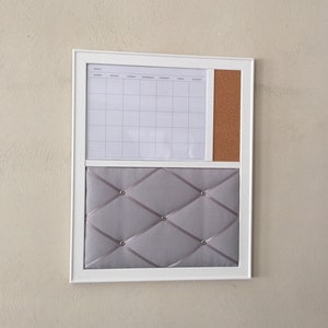 Monthly Wall Calendar, Dry Erase Calendar, Cork board, Gray French Memo Board, Wall Organizer, Command Center, Home Office Decor